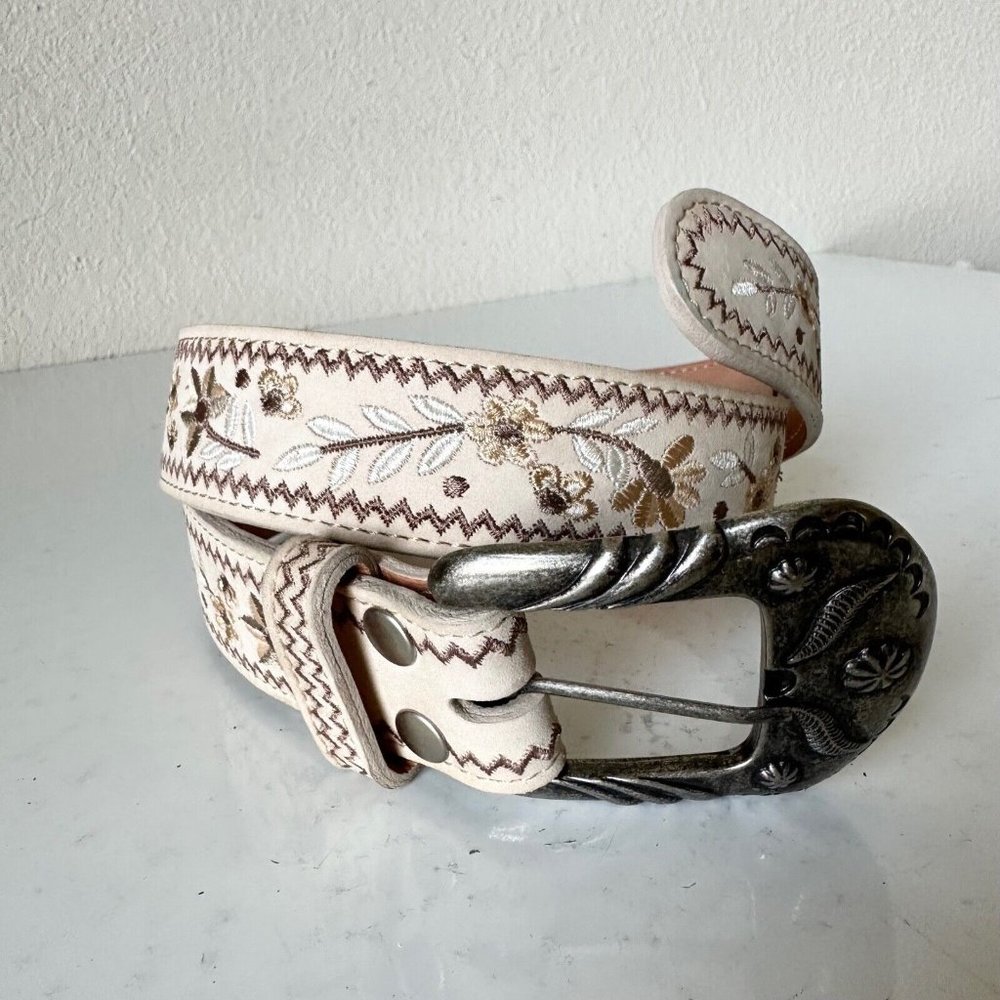 NEW Lane Boots LANDRUM Western Belt M Embroidery Bone Leather Southwest Cowboy - Picture 3 of 10